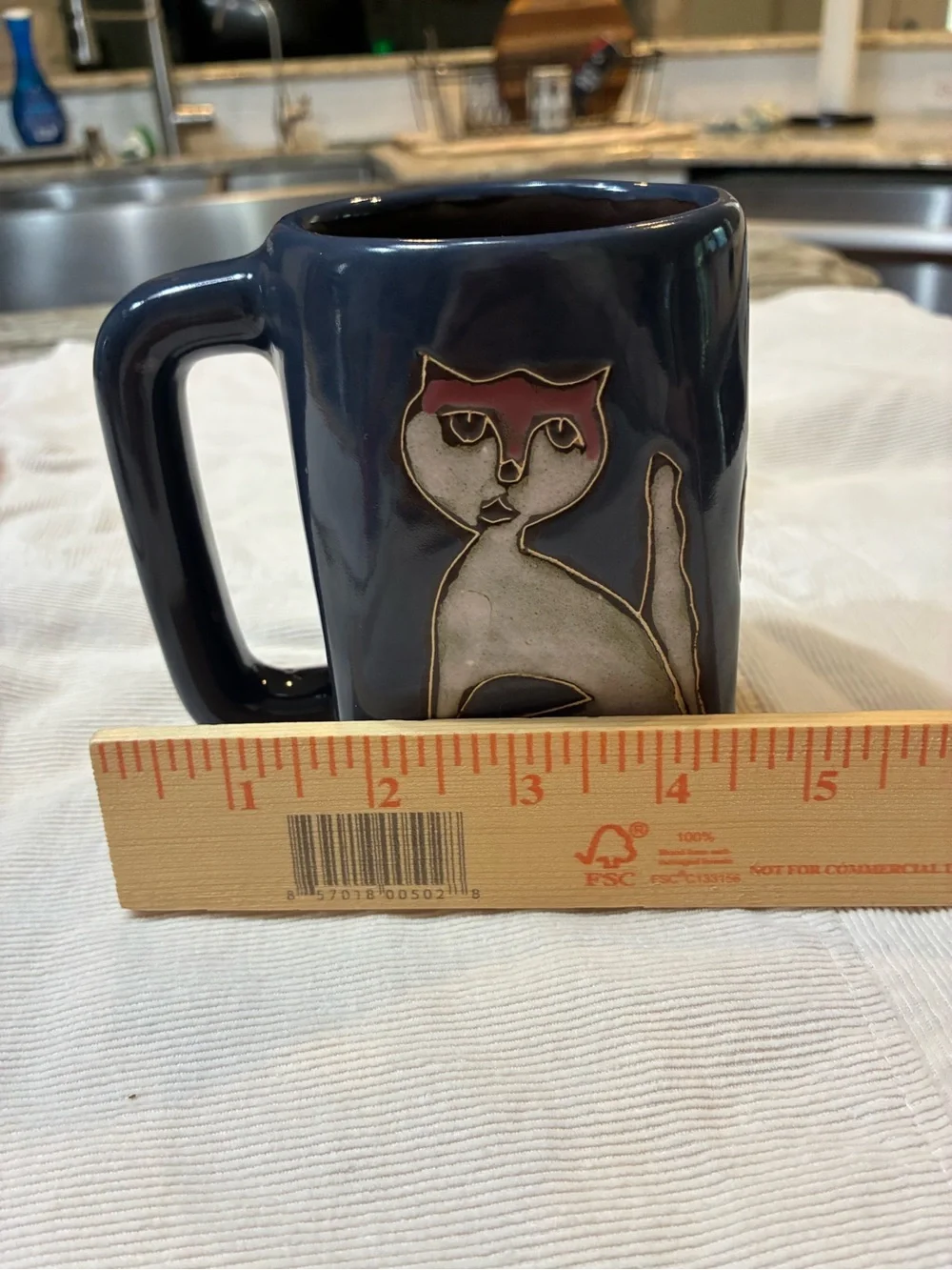 Mara Stoneware Pottery Designs Cat Accent Mug - Navy Blue and Gold